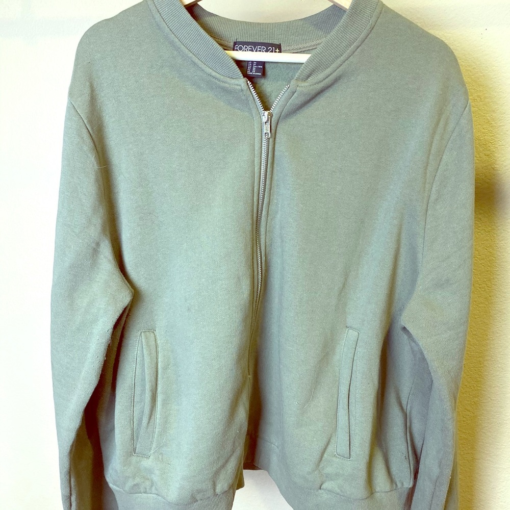 Green Cotton Bomber Sweatshirt